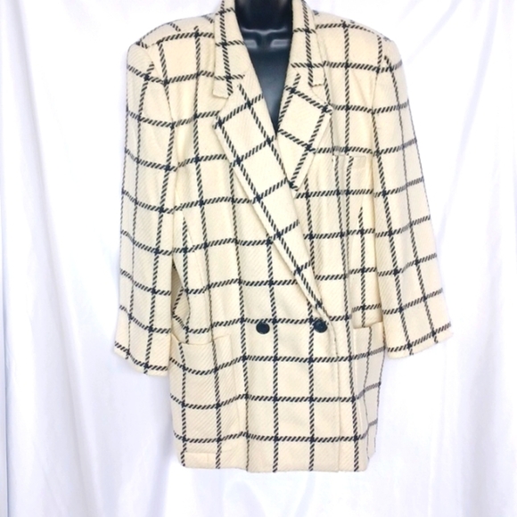 Linda Allard Ellen Tracy Wool-Cashmere Vtg Peacoat, Cream/black, Shoulder Pads - Picture 1 of 8